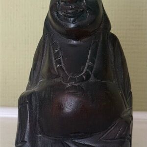 Handcrafted Wooden Laughing Buddha Statue 4”